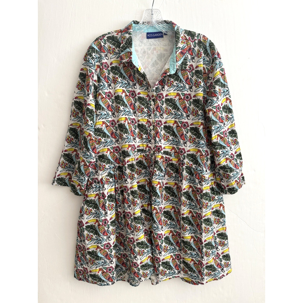 Ro's Garden Short Dress XL Toucan Birds Tropical Cotton Colorful Summer Casual
